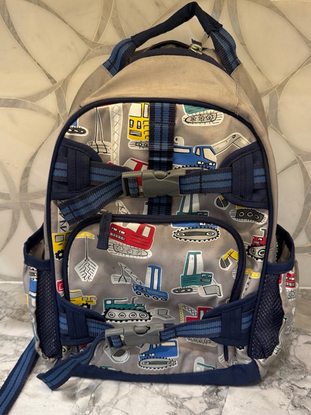 Kids Construction Vehicles Backpack - Navy/Grey